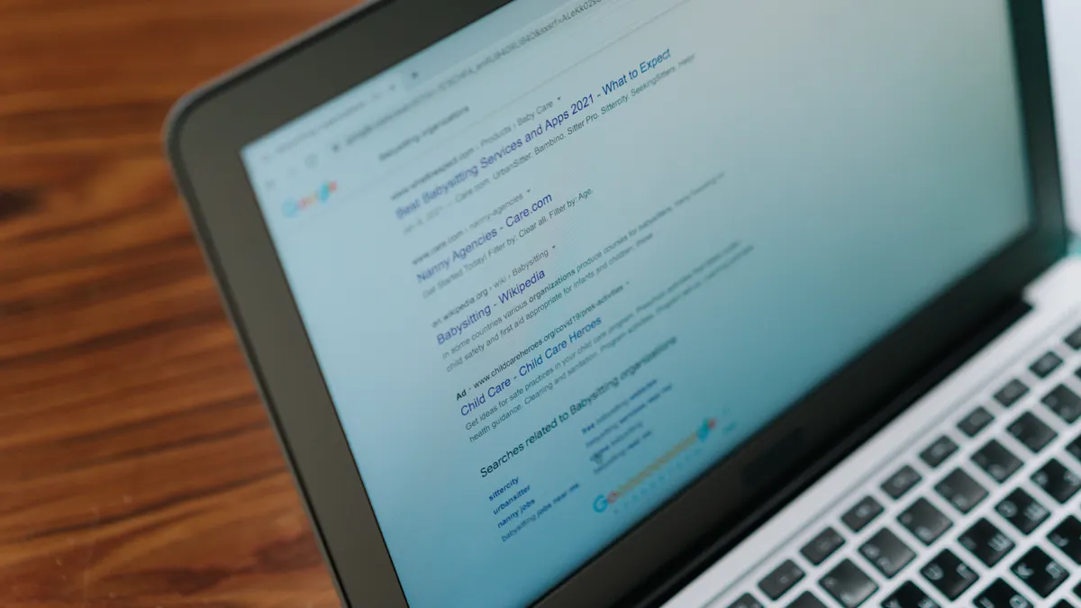 Laptop showing a search results page